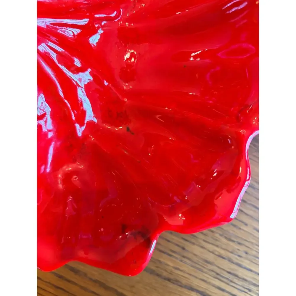 Vibrant Red Lobster Shell Ceramic Divided Serving Dish Coastal Decor Sea Life
